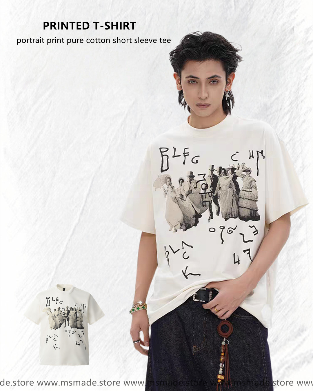 M23 人像圖案純棉短袖Tee