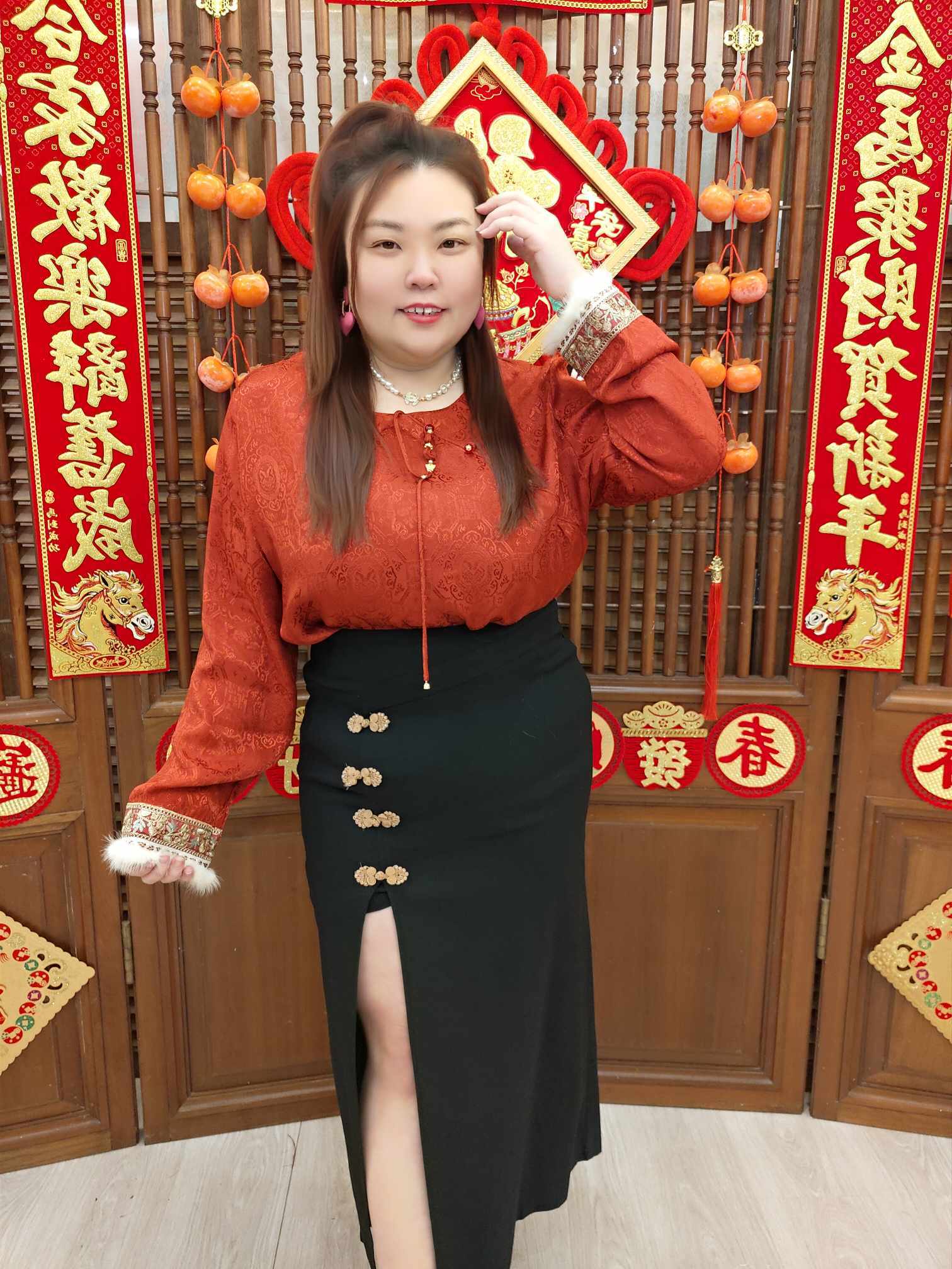 DBC09 TW#11563 高腰盘扣设计A字开叉长裤裙