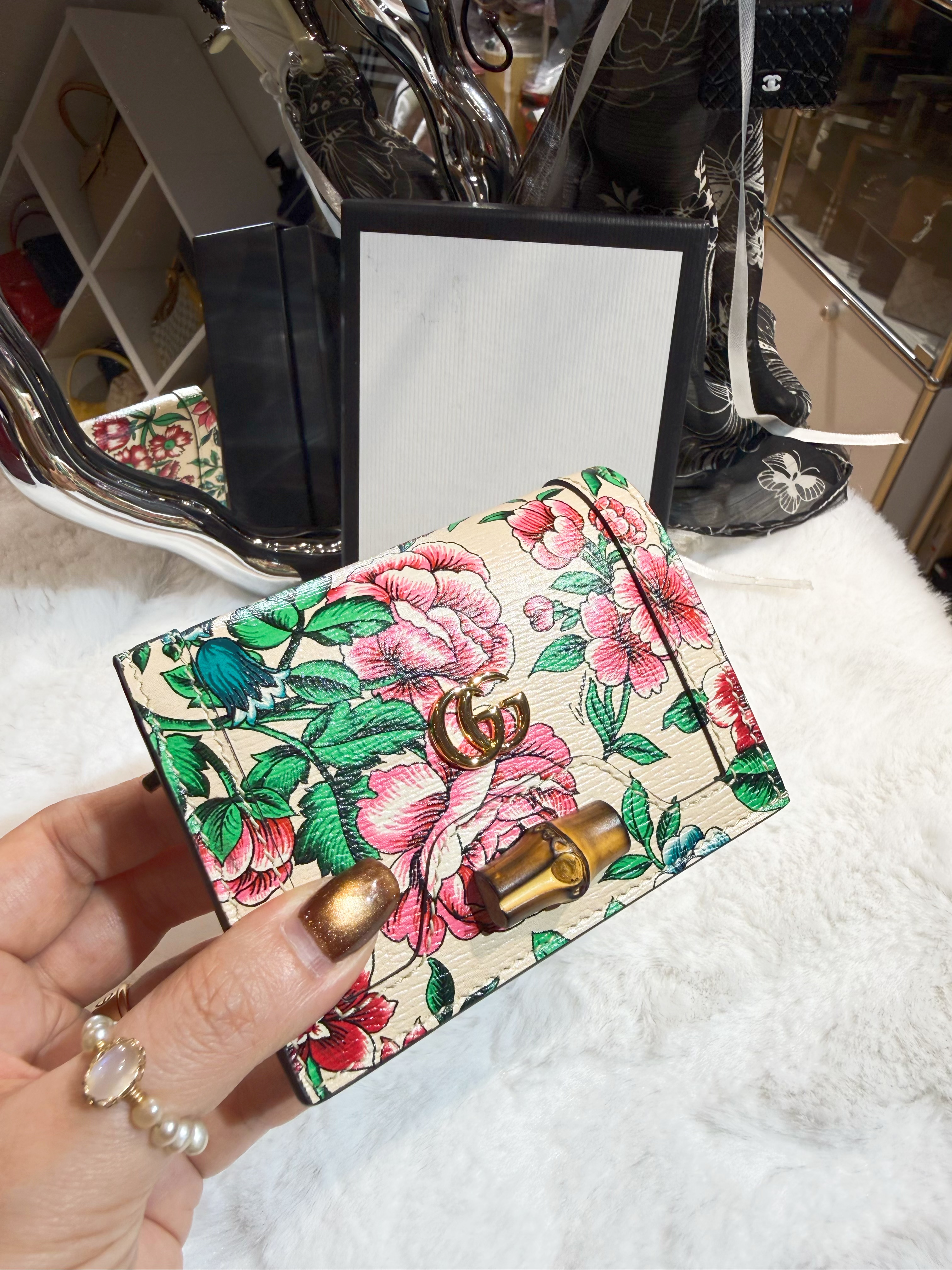 Gucci mini wallet floral/beige