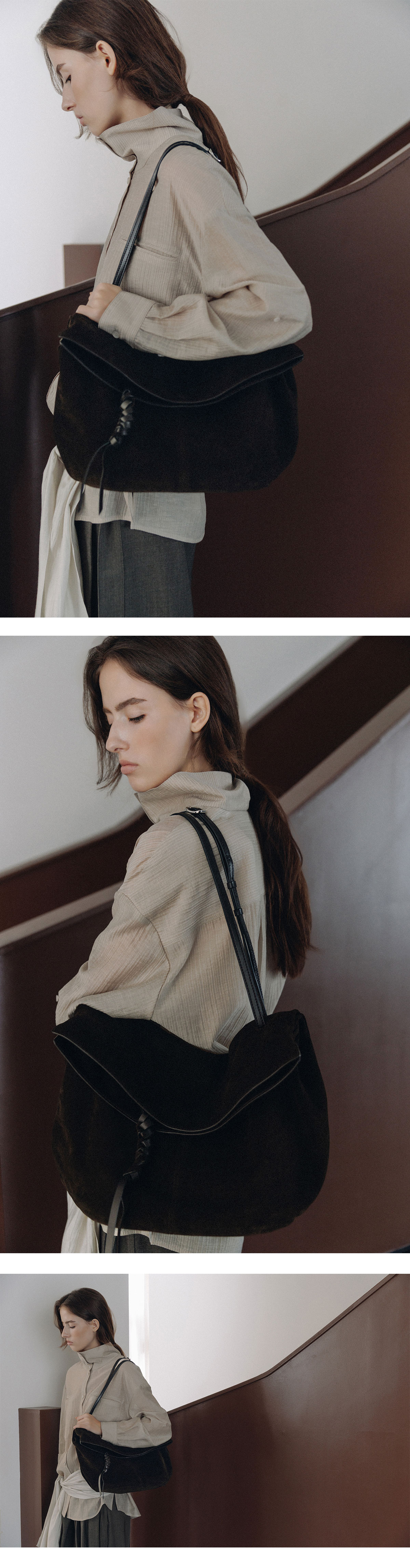 LOEUVRE Sac de Arche Shoulder Large 復古編織流蘇大容量麂皮肩背包