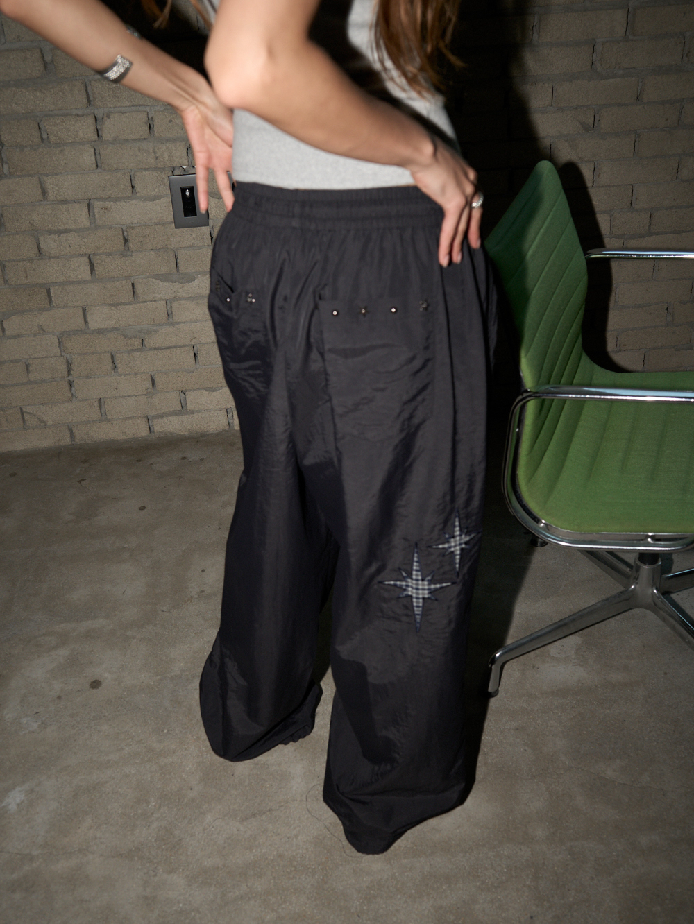 Star Embellished Nylon Pants