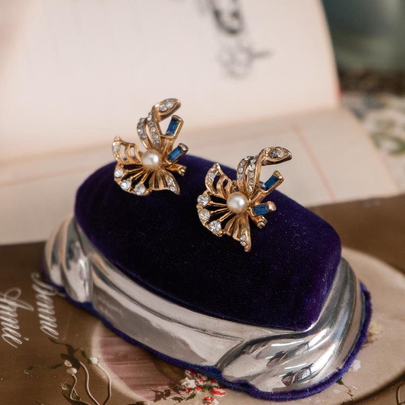 Rare! C.a. 1960s A Pair of Elegant Dainty Cocktail Floral Ribbon Brooch (MT1390)