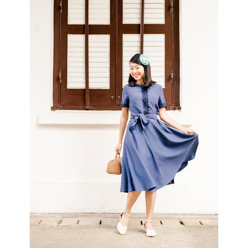 (SOLD OUT) Vintage Inspired Indigo Lace Dress (FM047)
