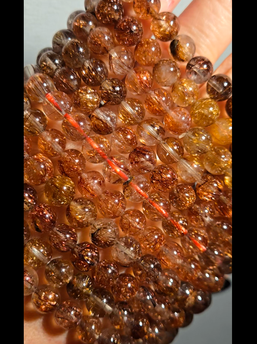 Copper and red rutilated quartz bead bracelets - RT1458