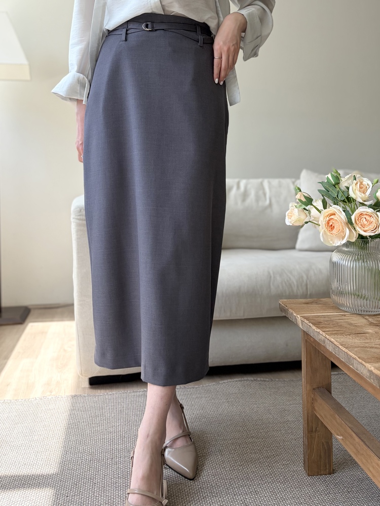 Colette Layered Belted Skirt (Charcoal)