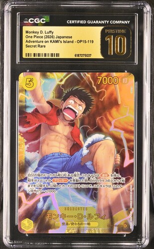 CGC PRISTINE 10 Monkey D. LuffyOne Piece (2026) Japanese Adventure on KAMI's Island - OP15-119Secret Rare