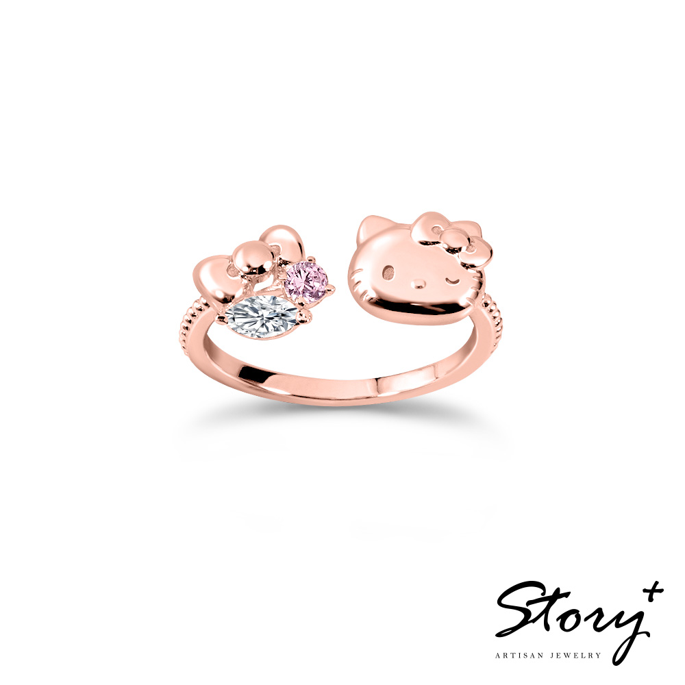 📦訂購 台灣限定 三麗鷗SanrioＸSTORY故事銀飾 Hello Kitty 學院Mix系列 玫瑰金晶鑽純銀戒指