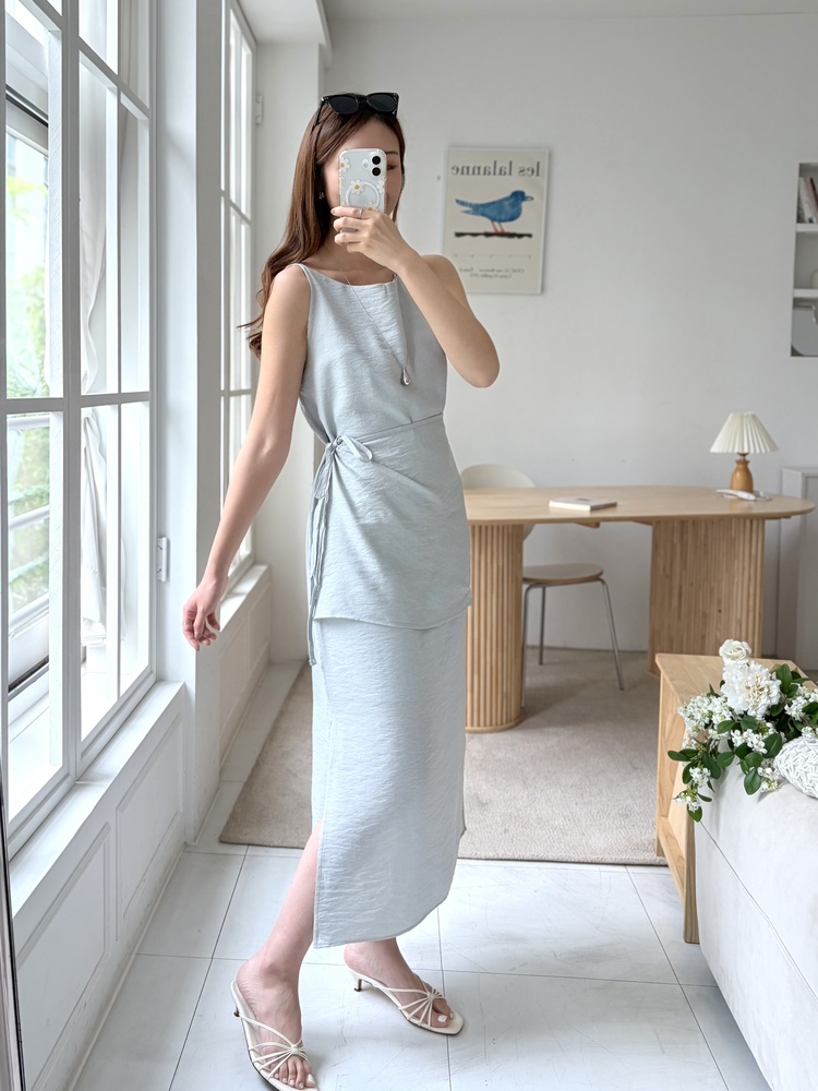 Boat Neck Layered Dress (Mint)