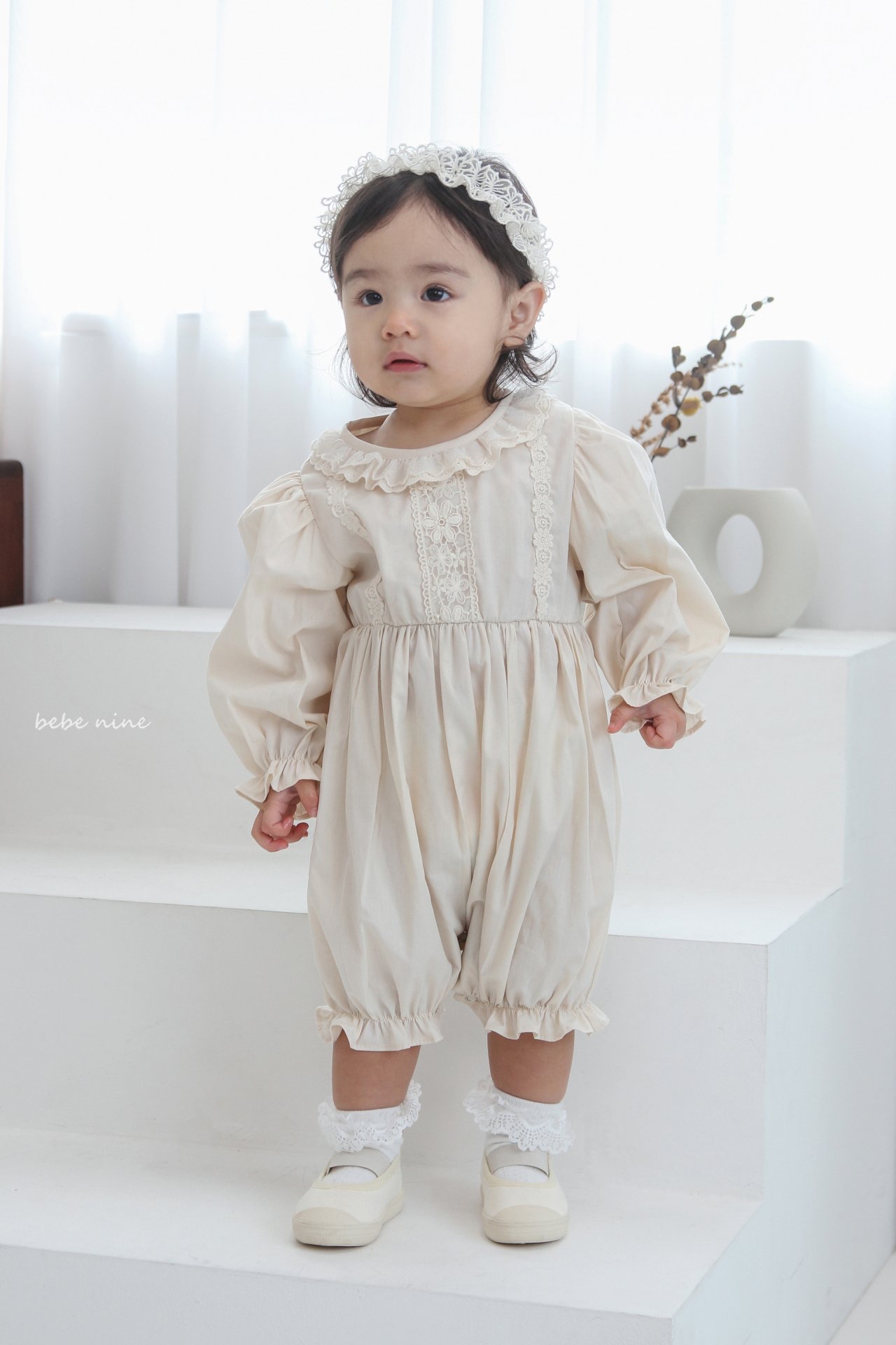 🌸預訂 韓國直送🌸🇰🇷Bebenine兩色蕾絲花邊寬鬆長袖連身服