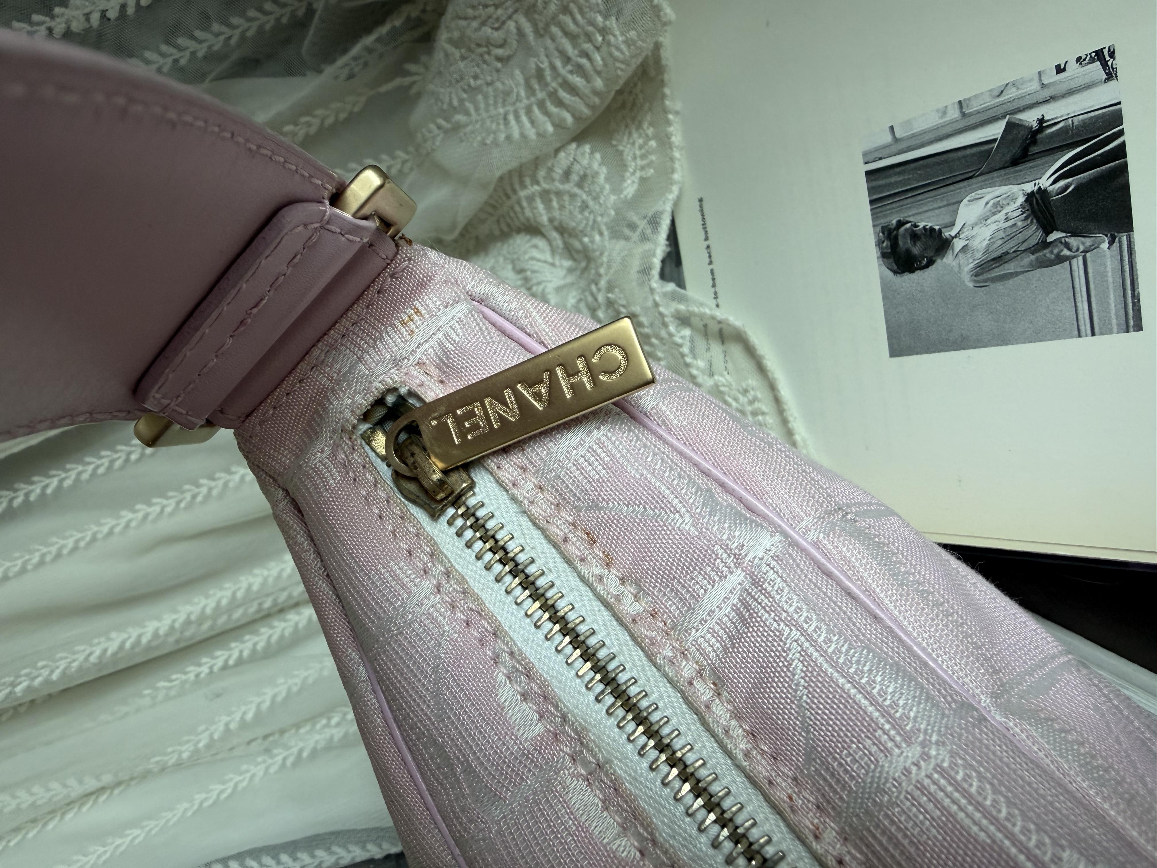 閑置品 vintage chanel pink jacqurd shoulder bag / pochette 
