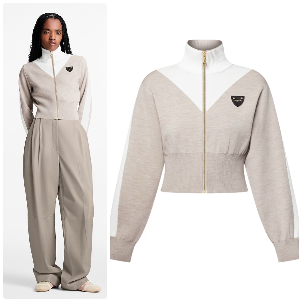 LV 三角皮牌小立領拼色拉鍊外套