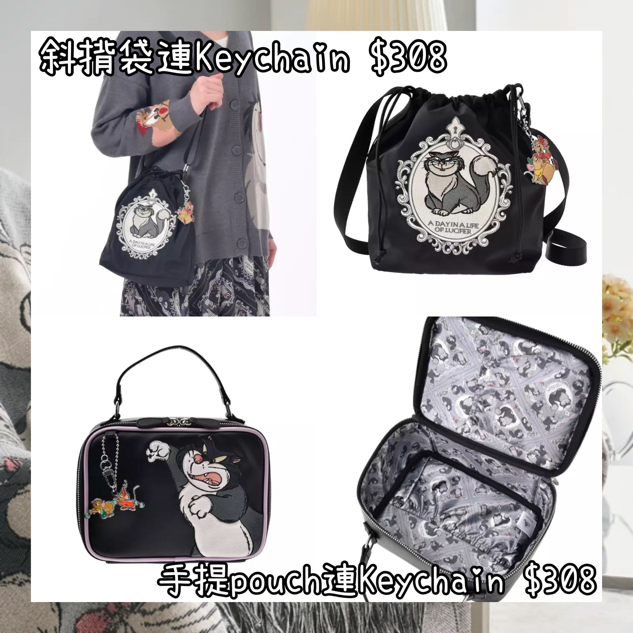 ：日本：DISNEY CAT DAY 2026 2/2 日本發賣 斜揹袋 連KEYCHAIN 手提 POUCH 連KEYCHAIN
