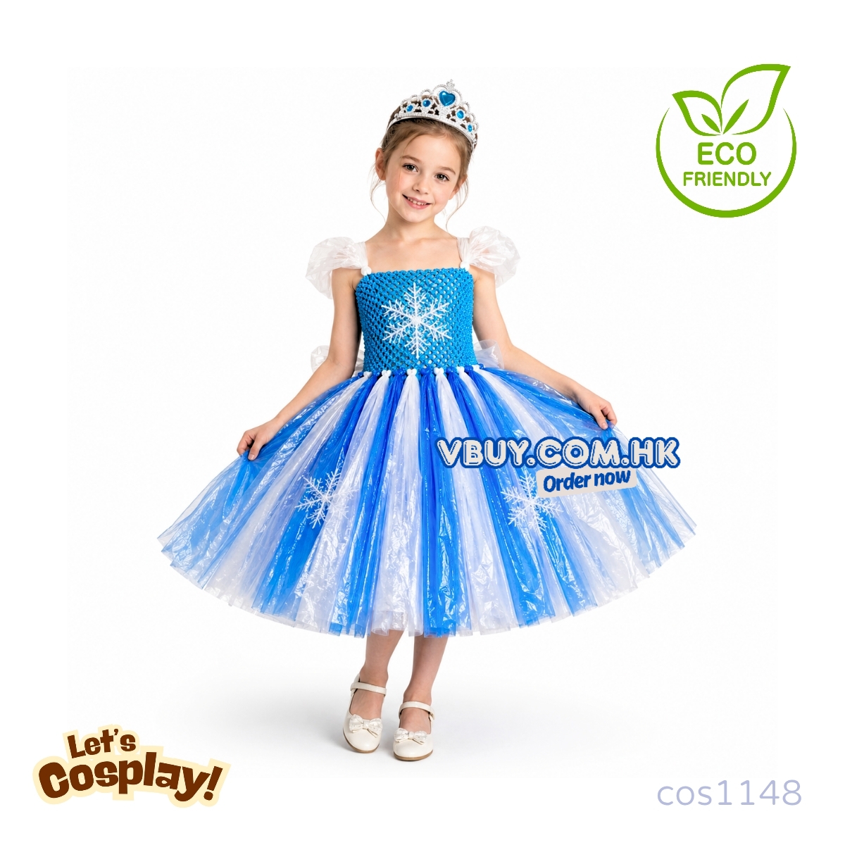 環保公主裙 Elsa風 兒童環保服裝 DIY廢物利用 即棄枱布製作 幼稚園表演服 Lets Cosplay cos1148