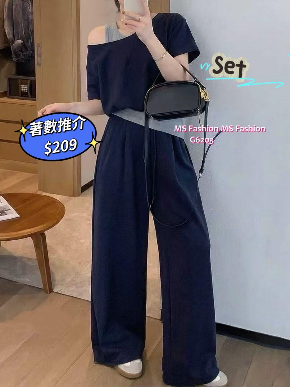 G6203 韓國🇰🇷假兩件top+長褲Set