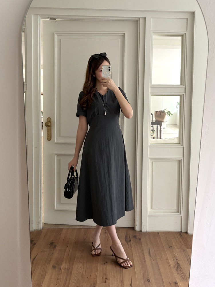 Evie Front Button Dress (Charcoal)