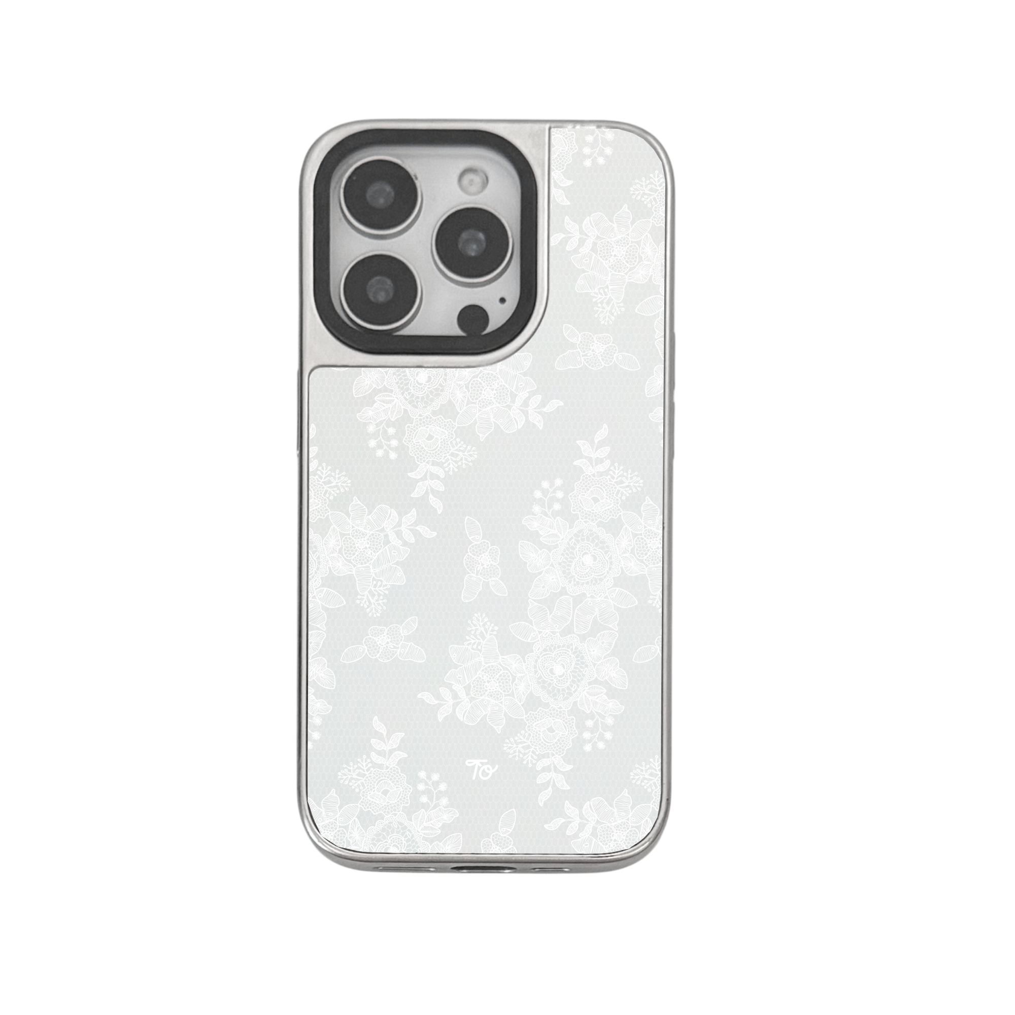 【Perfect in White Lace 】銀框鏡面MagSafe iPhone Case