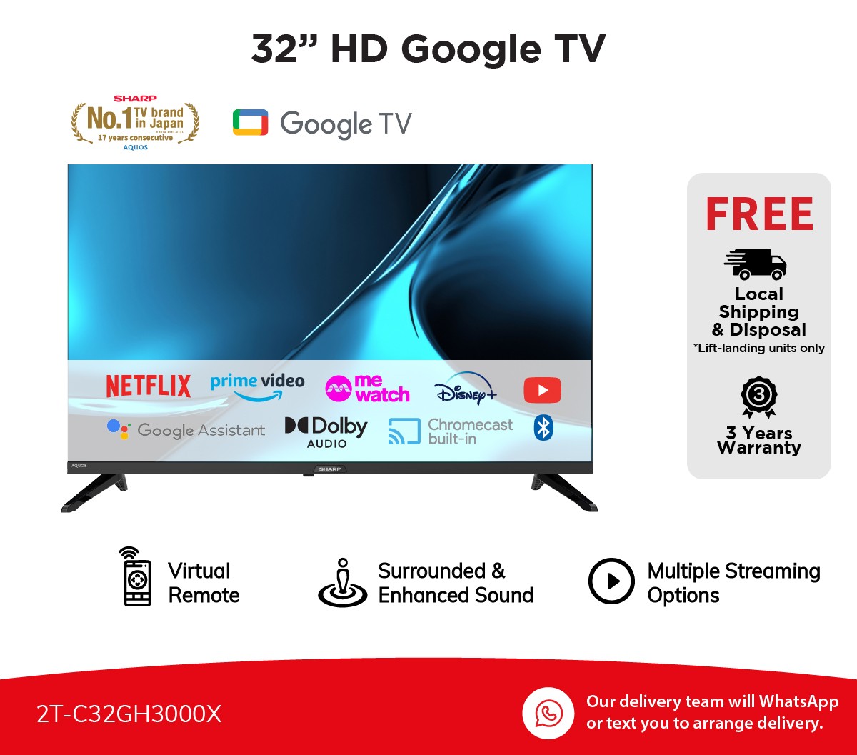 SHARP 32” HD Google TV 2T-C32GH3000X