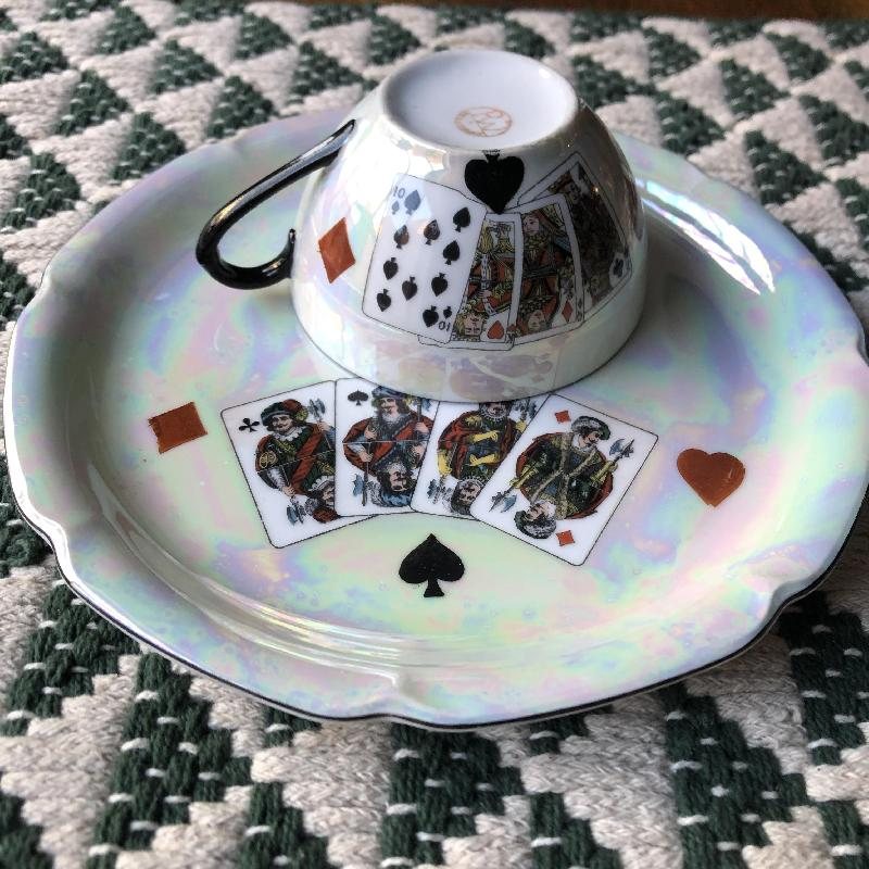 Vintage Made in Germany Pearlized Poker Pattern Tennis Set - 1 Cup + 1 Plate (MT412-1/2)