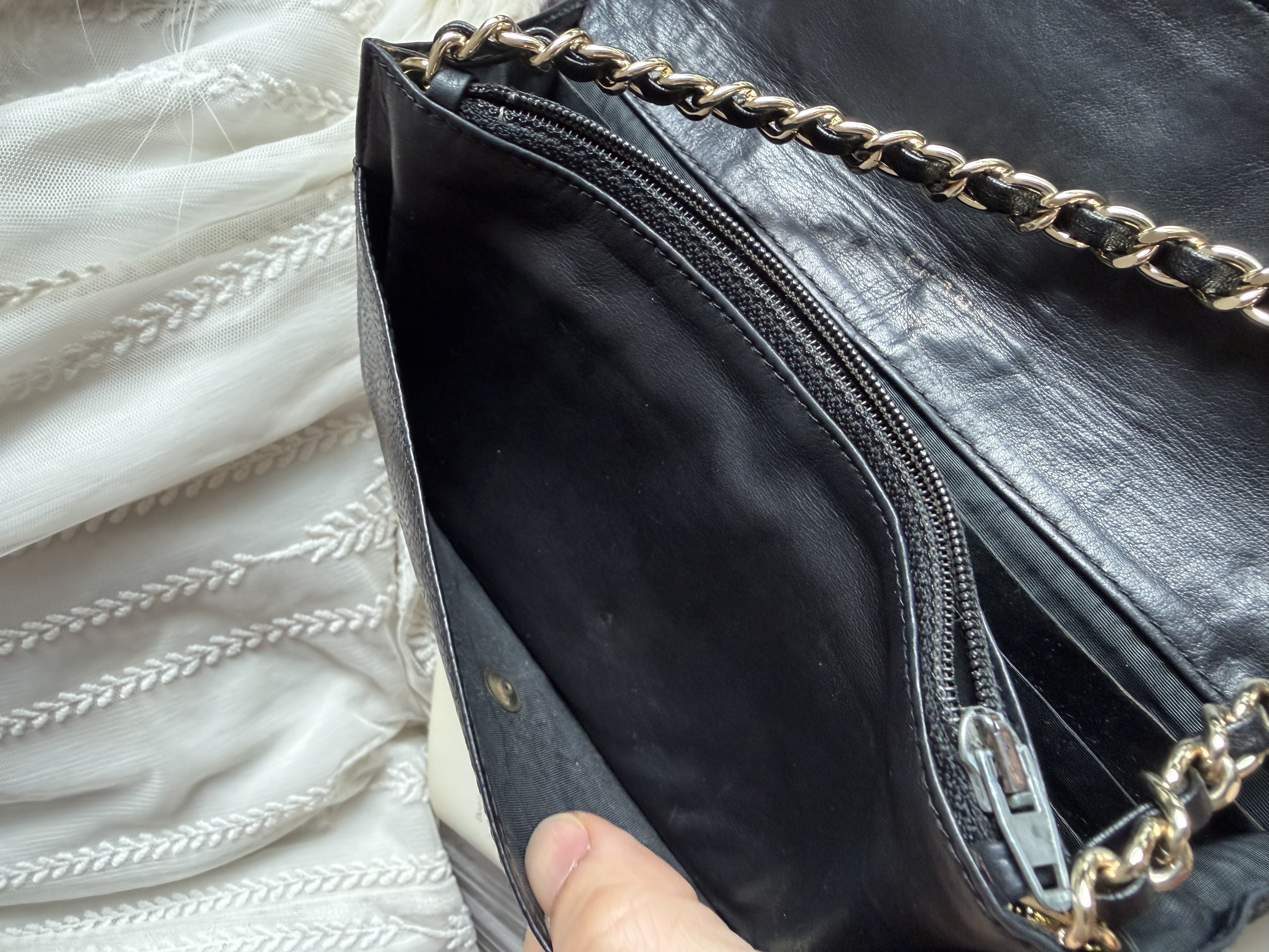 Vintage chanel black caviar leather long wallet