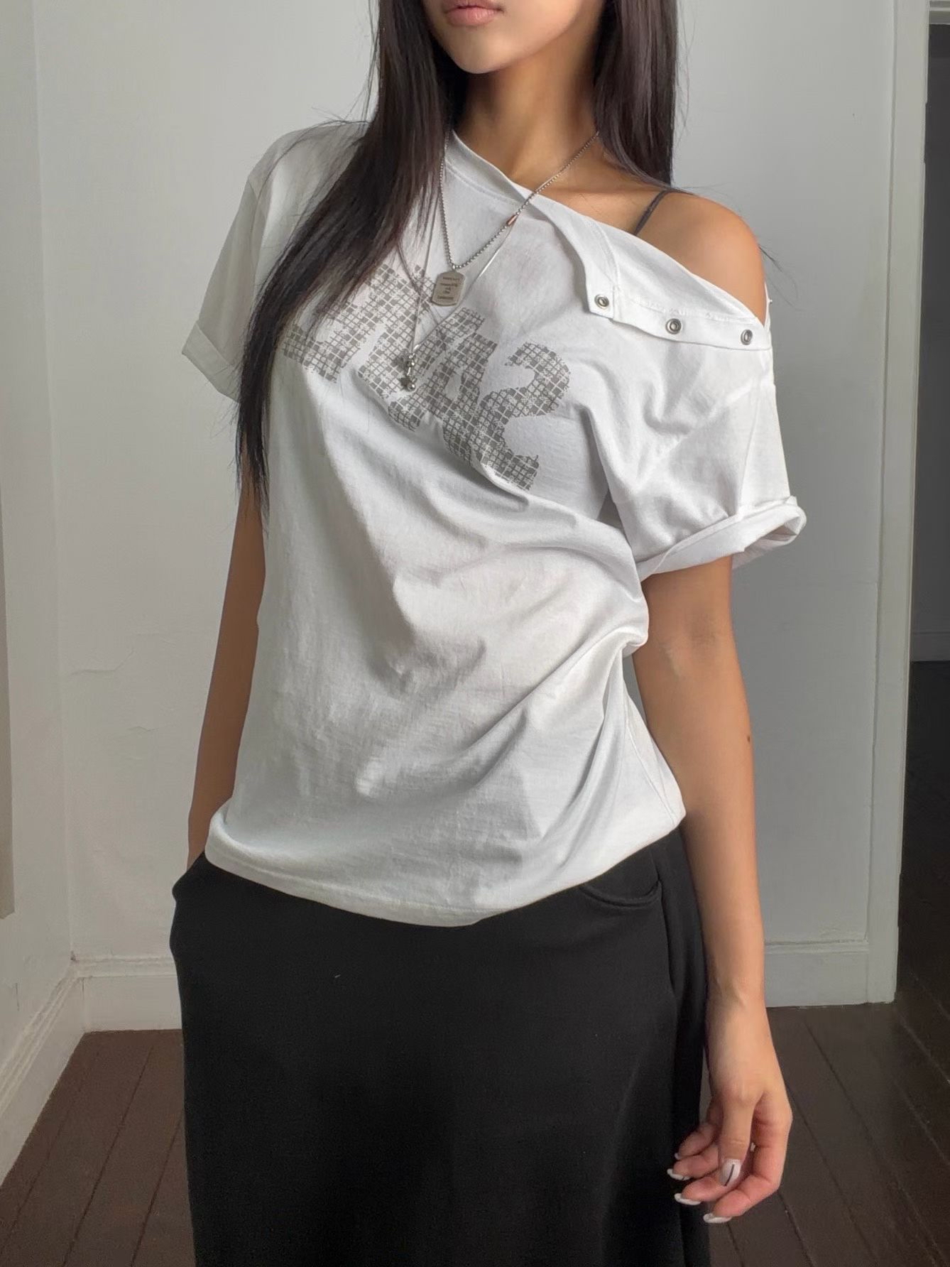 Asymmetric Snap Graphic Top
