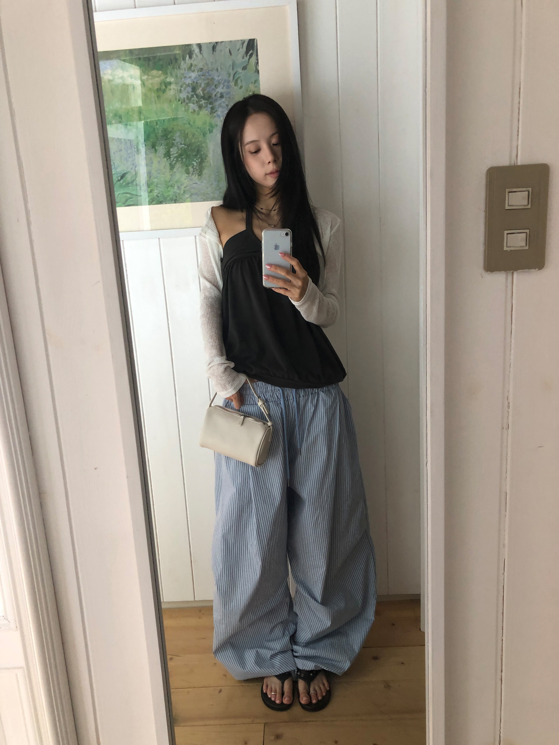 Pinstripe Pintuck Wide-Leg Pants