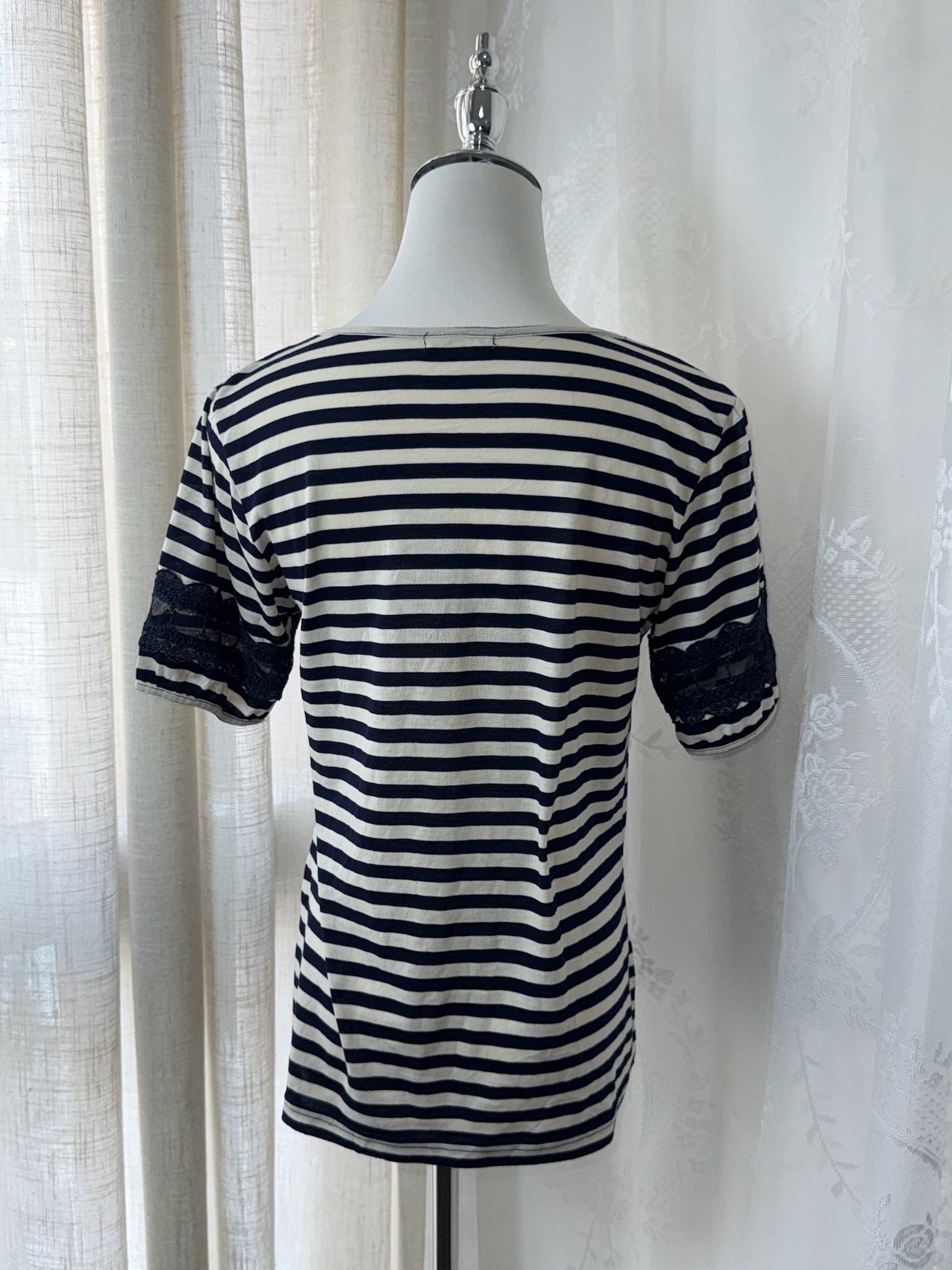 Axes Femme Nautical Striped Lace-Trimmed Tee
