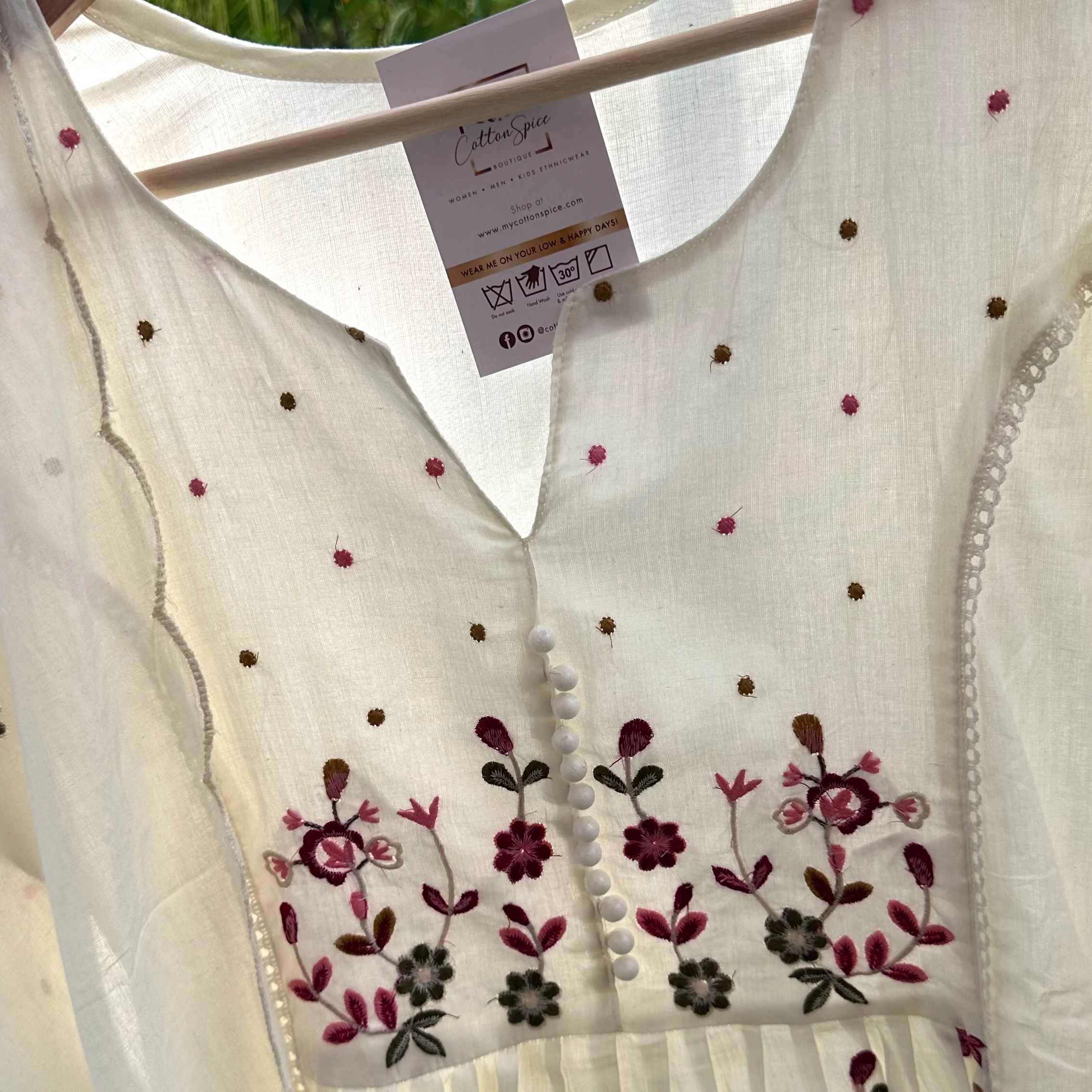 Pure White Embroidered Floral Print Kurta Set