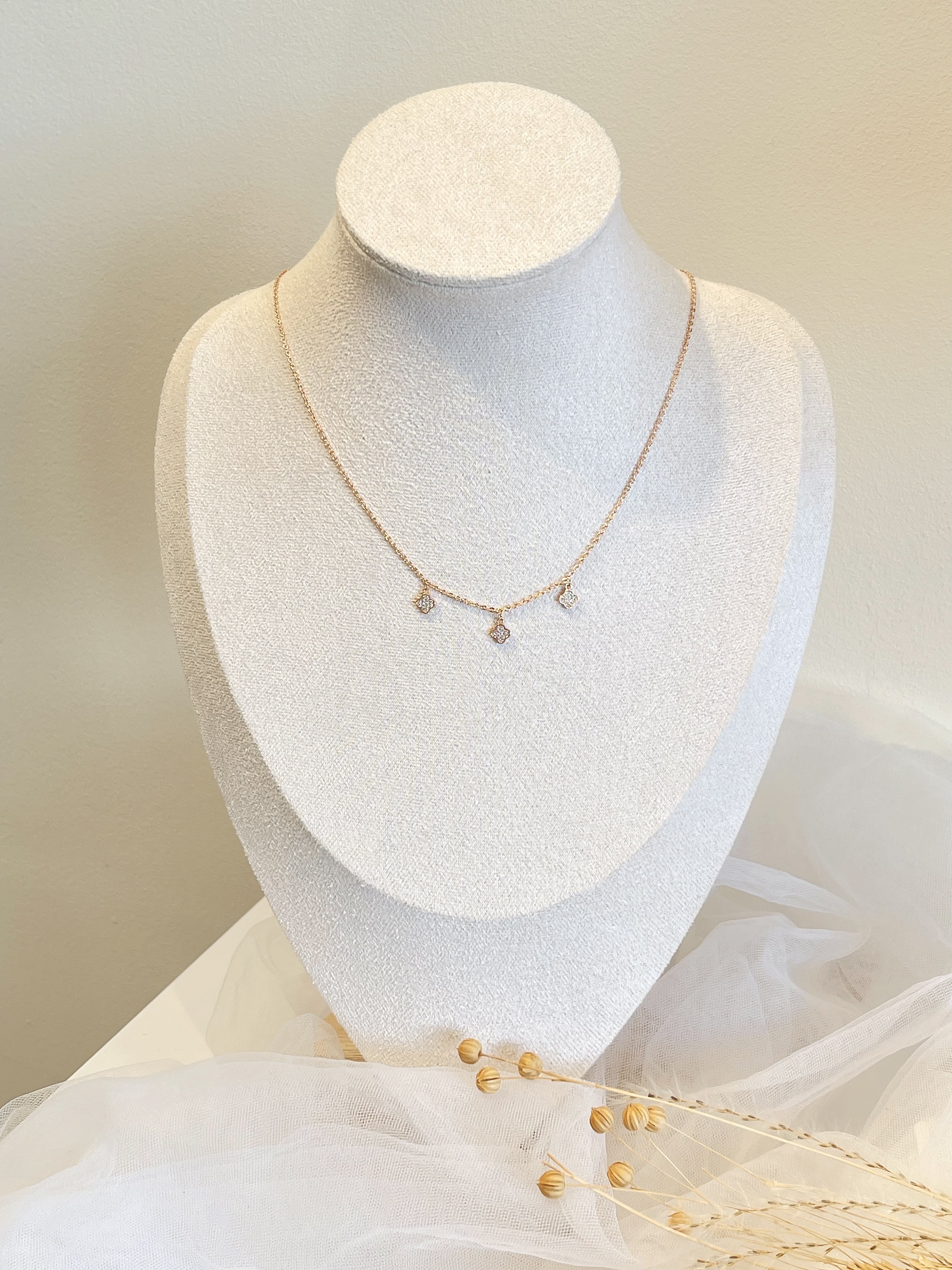 极简风 小巧锆石四叶草镀金项链