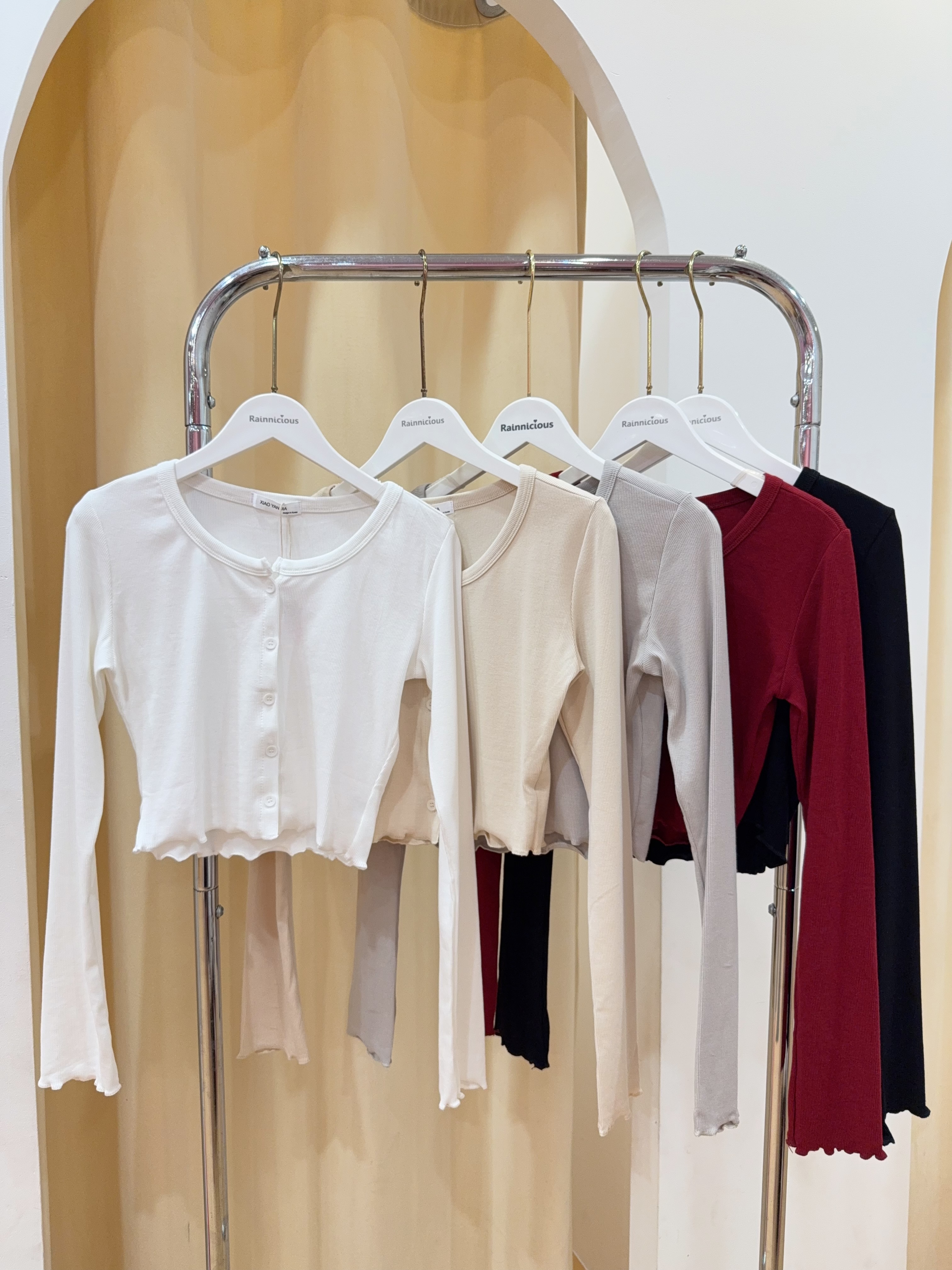 木耳边螺纹针织长袖外套上衣 R2746