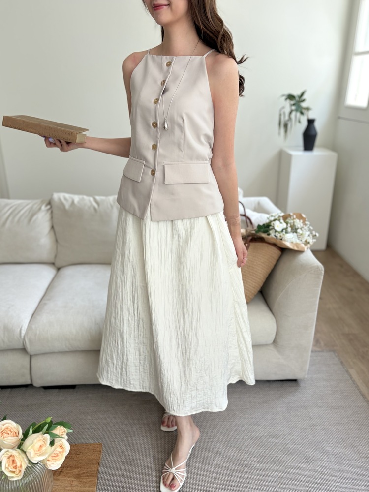 French Muse Vest Dress (Beige)