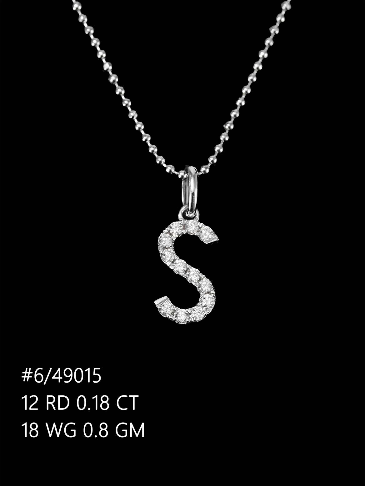 #49015 18K白金天然鑽石"S"字母吊墜