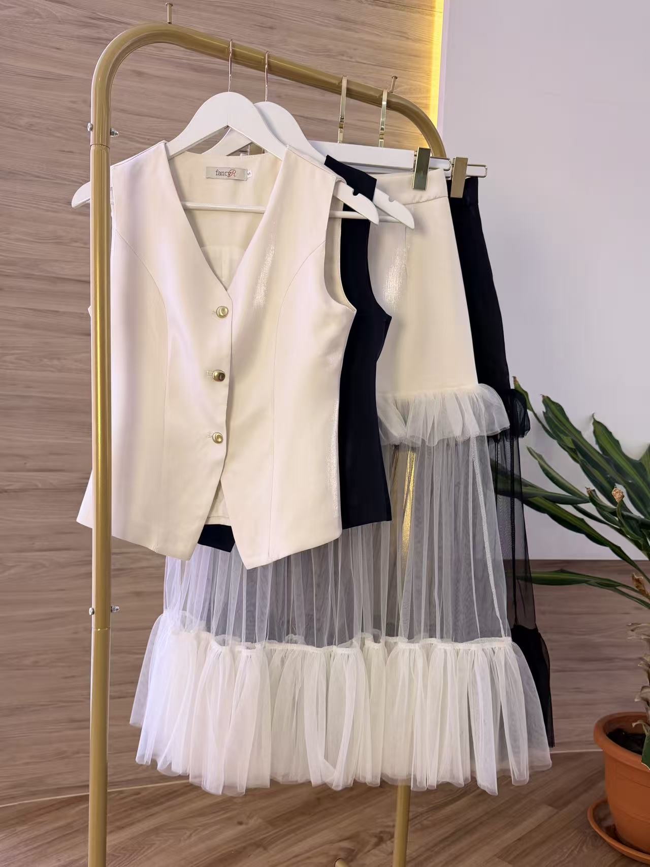 Raven Vest and Tulle Maxi Skirt Set