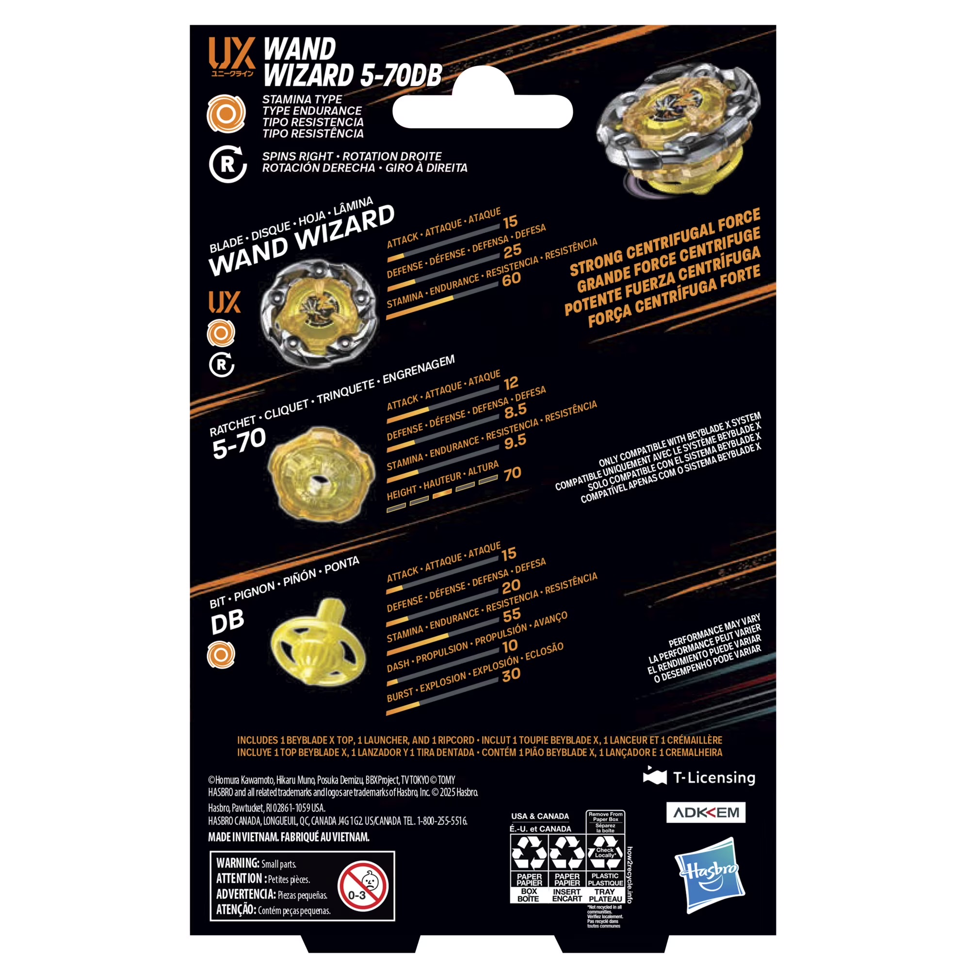 【持久系耐力怪獸】爆旋陀螺X 魔導神杖 Beyblade X Wand Wizard 5-70DB UX Starter Pack Top and Launcher - 終極防禦持久型、專治猛烈攻擊