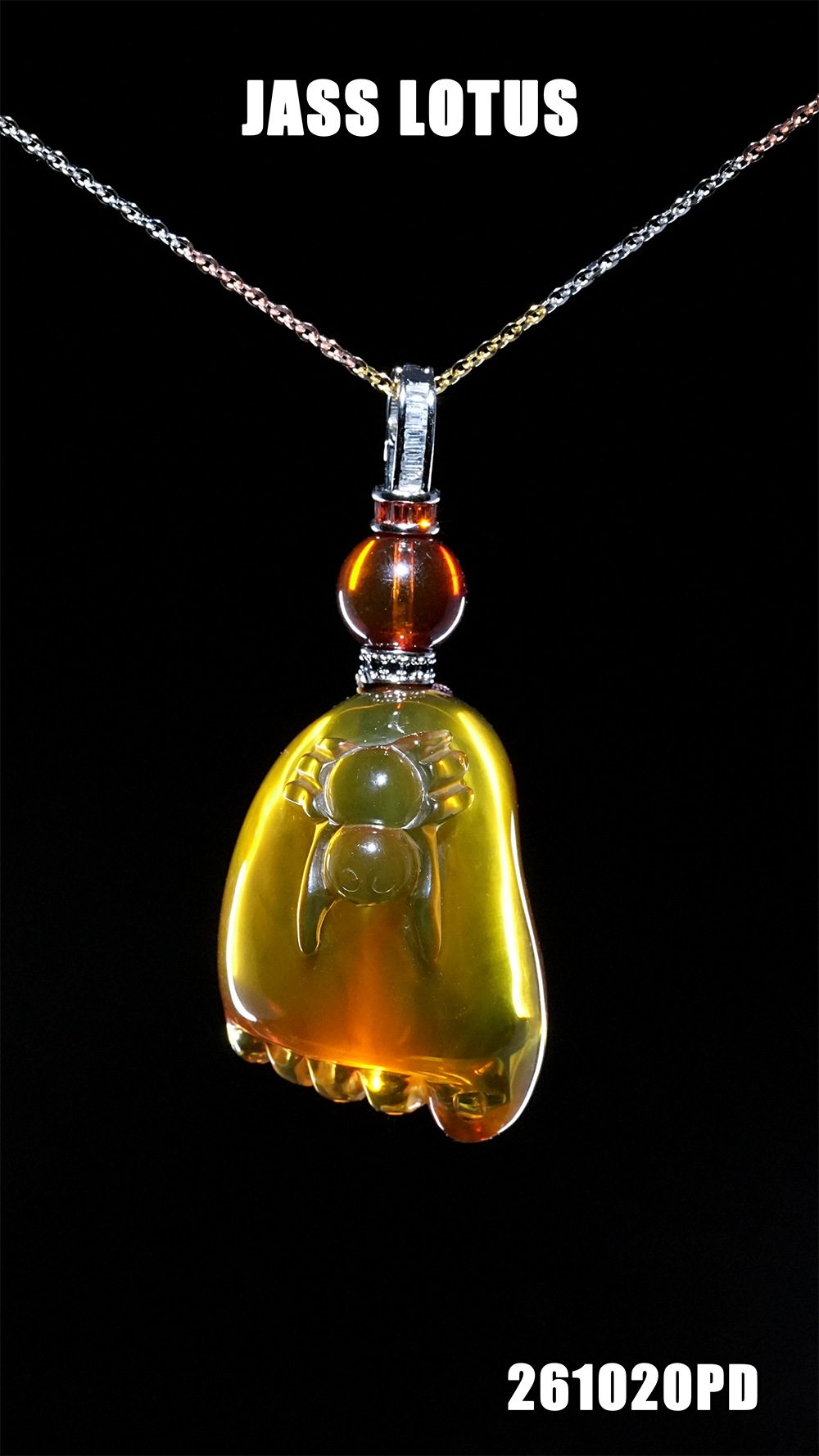 緬甸天然琥珀金棕紅珀"知足常樂"吊墜