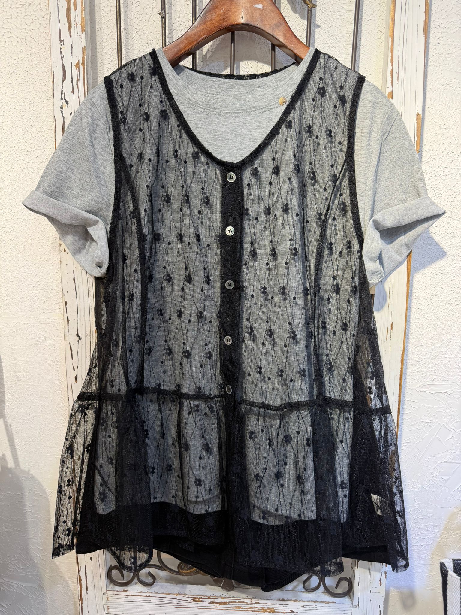 蕾絲背心拼T set