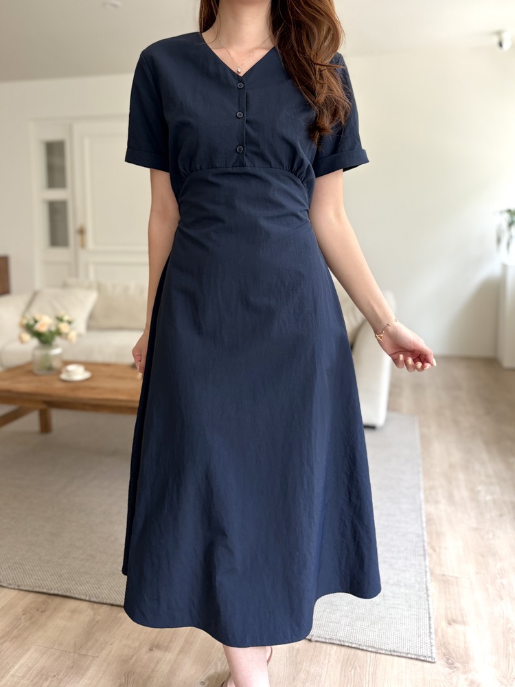 Evie Front Button Dress (Navy)