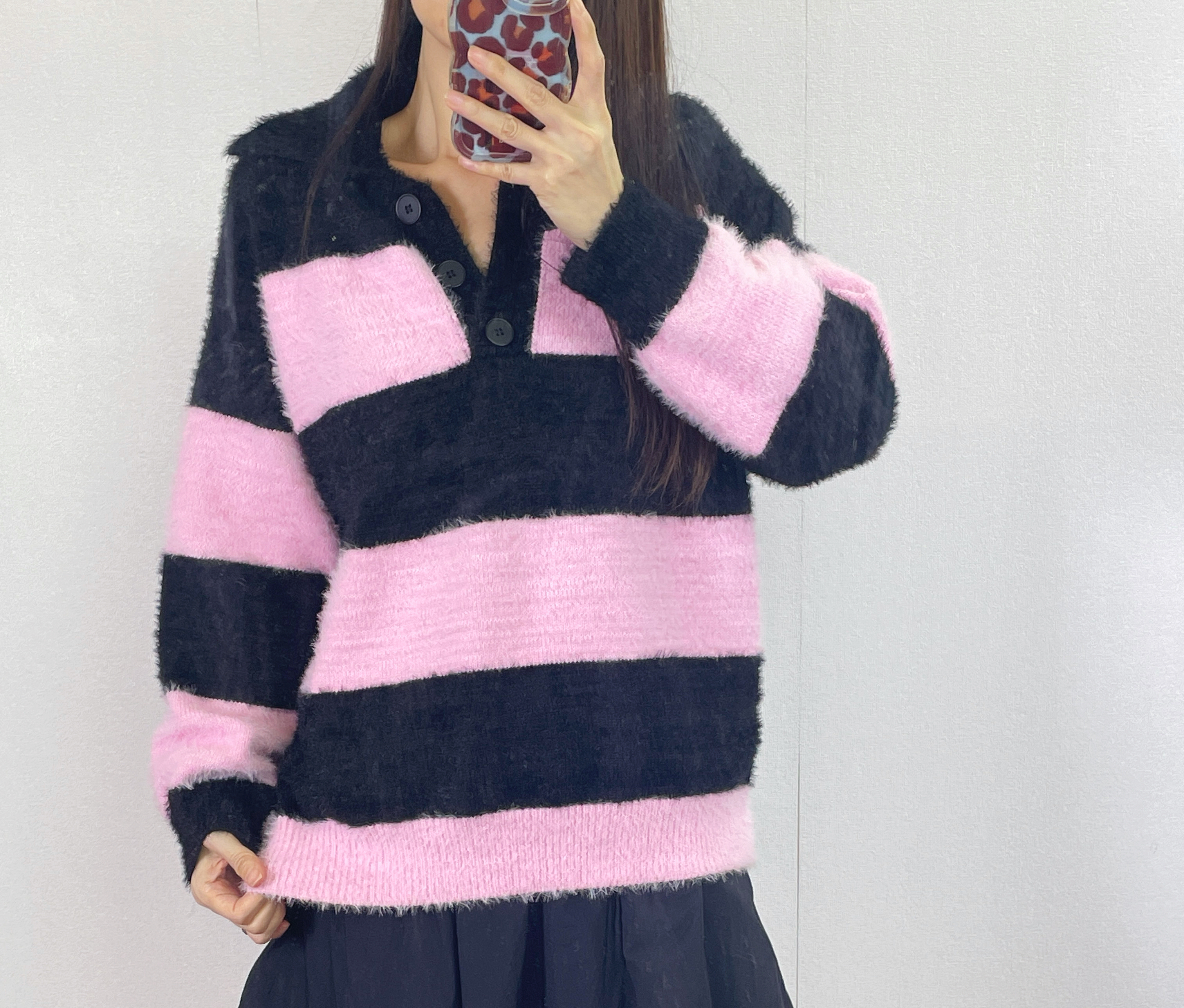 K5546 仿貂毛半胸間色針織