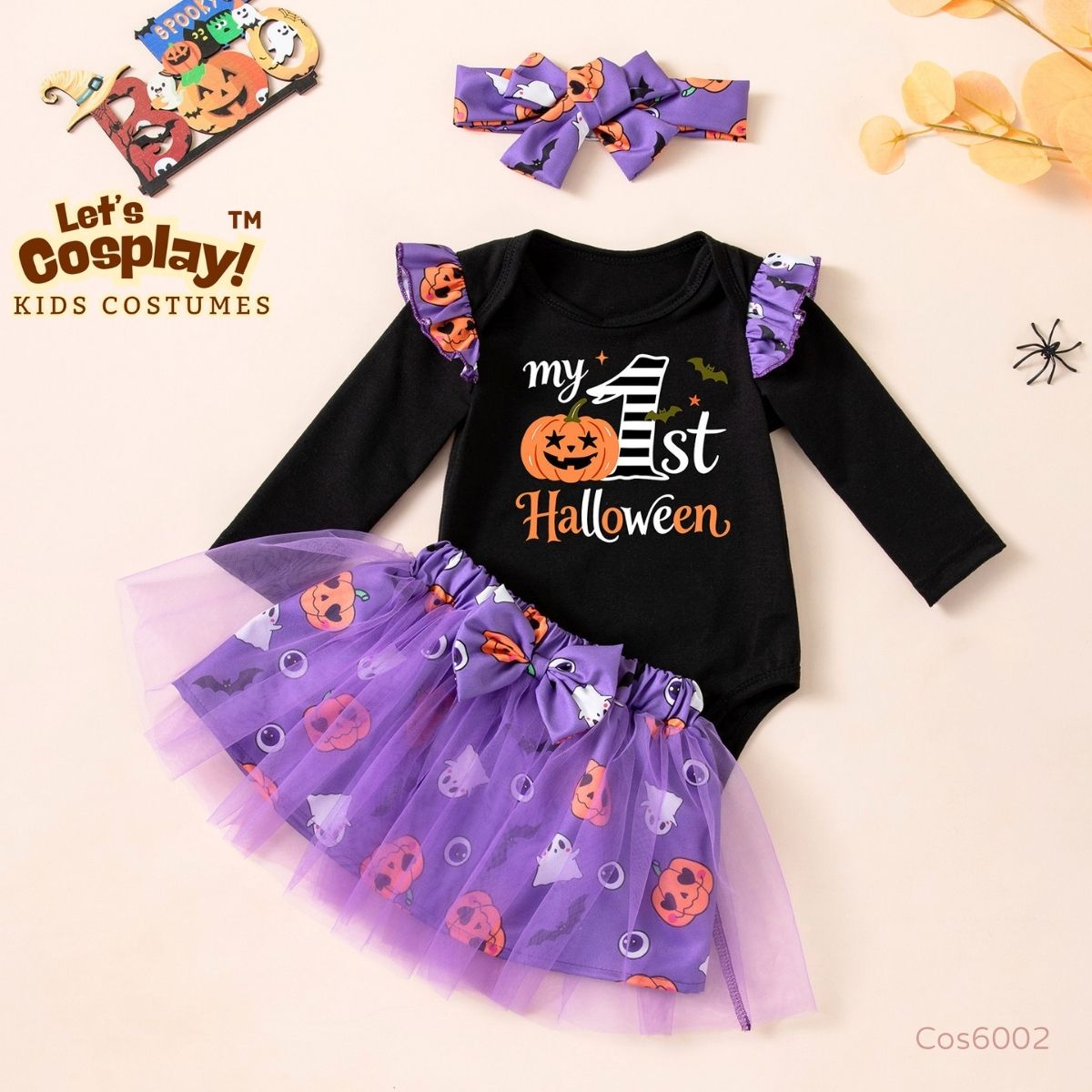BB萬聖節服裝 女嬰 Baby Halloween costume 南瓜連身衣及紫色紗裙套裝 (Cos6002) | Let's Cosplay 香港現貨