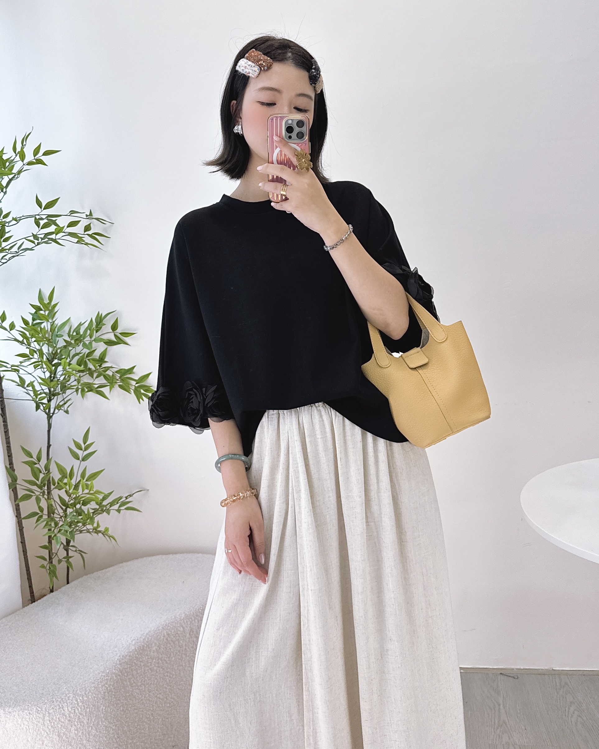 滑嘟嘟太空棉玫瑰花七分袖上衣 3色