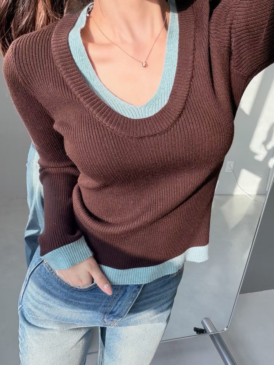 Fake two pieces knit top