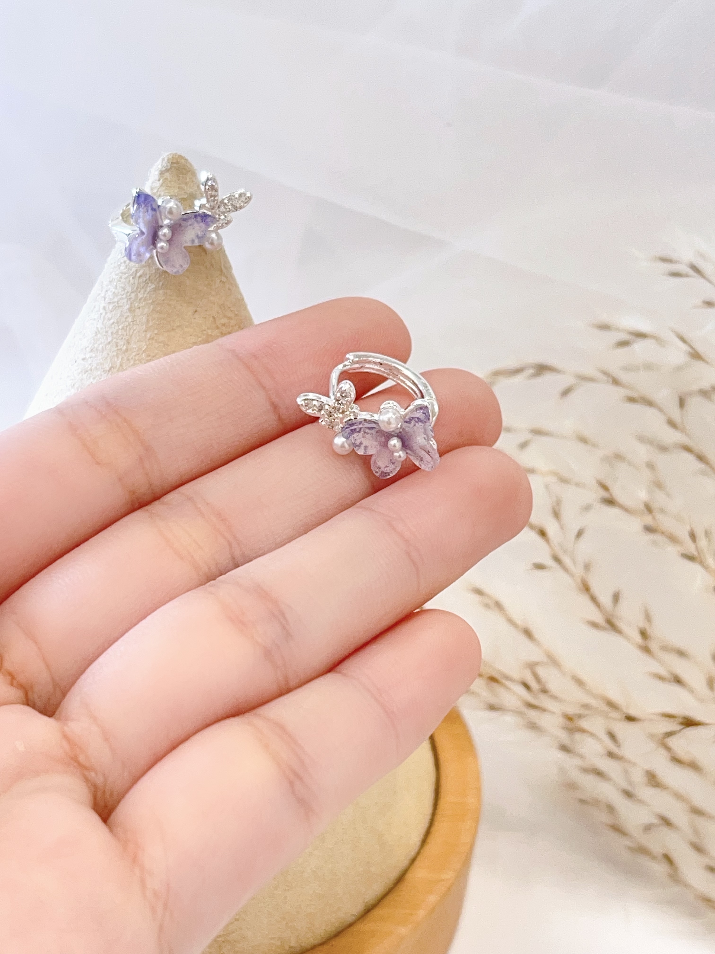 渐变双蝴蝶珍珠耳扣耳环