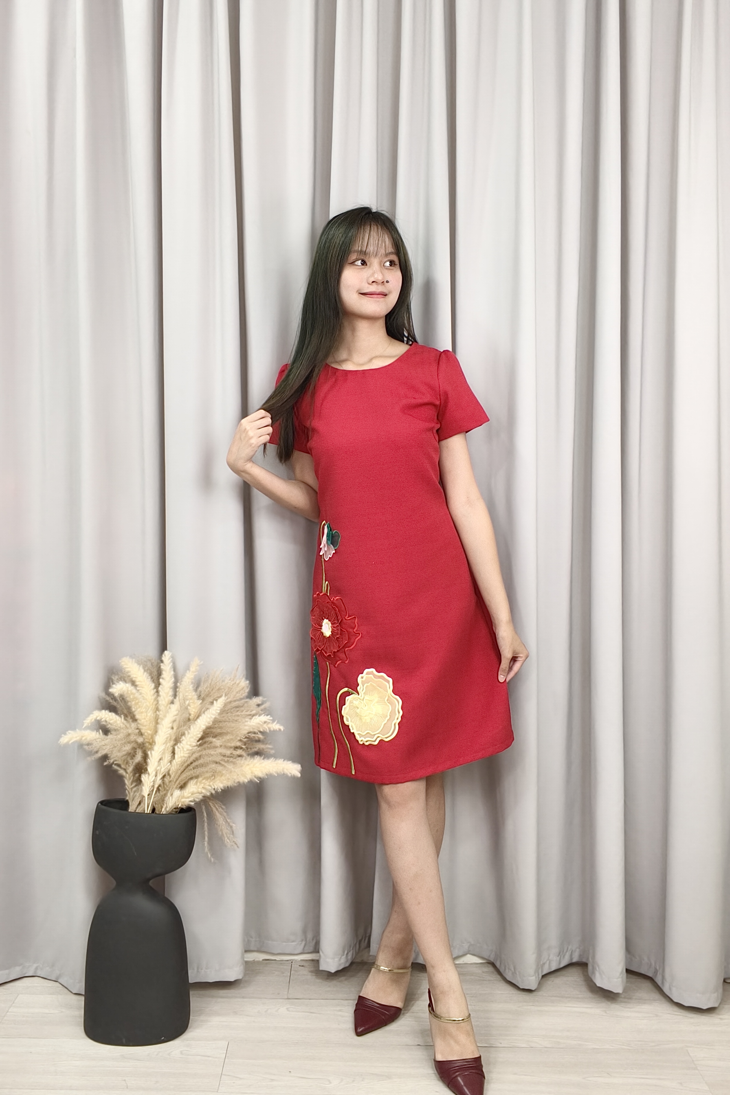 38077 Scarlet Bloom Embroidered Dress