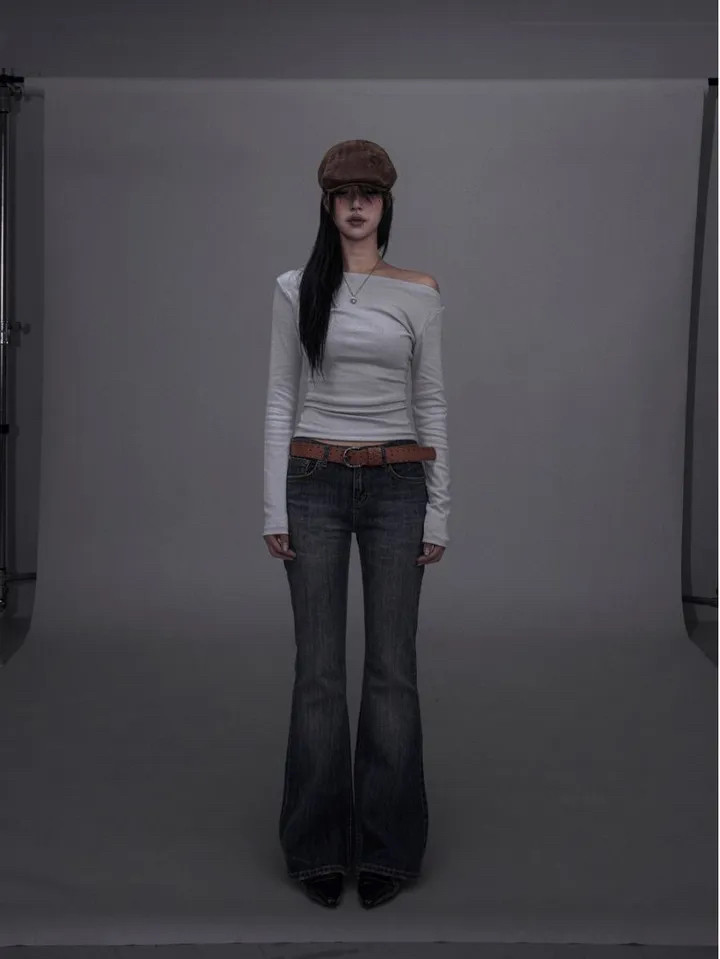 Washed Low-Rise Bootcut Denim