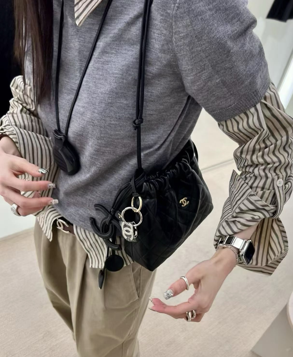 Chanel 17cm 黑色福袋羊皮 Mini Vanity Bag