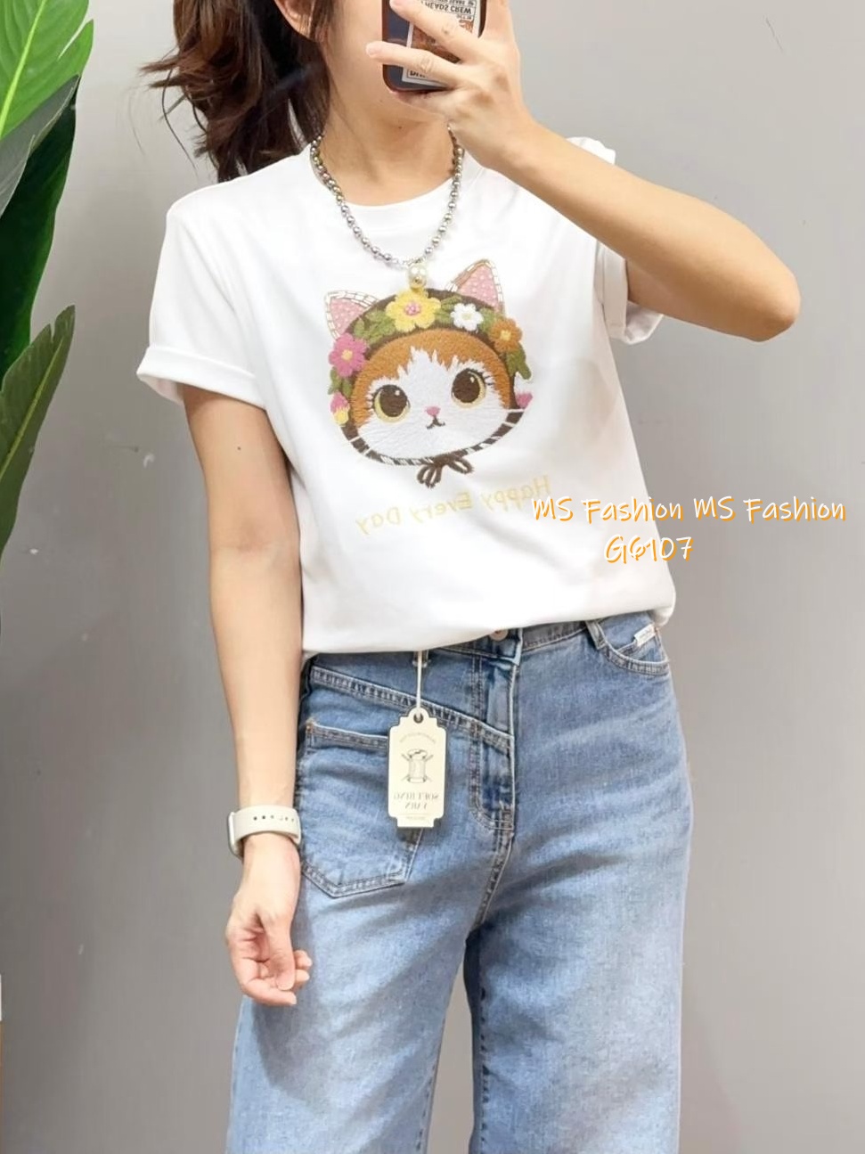 G6107 韓國🇰🇷刺繡貓咪tee