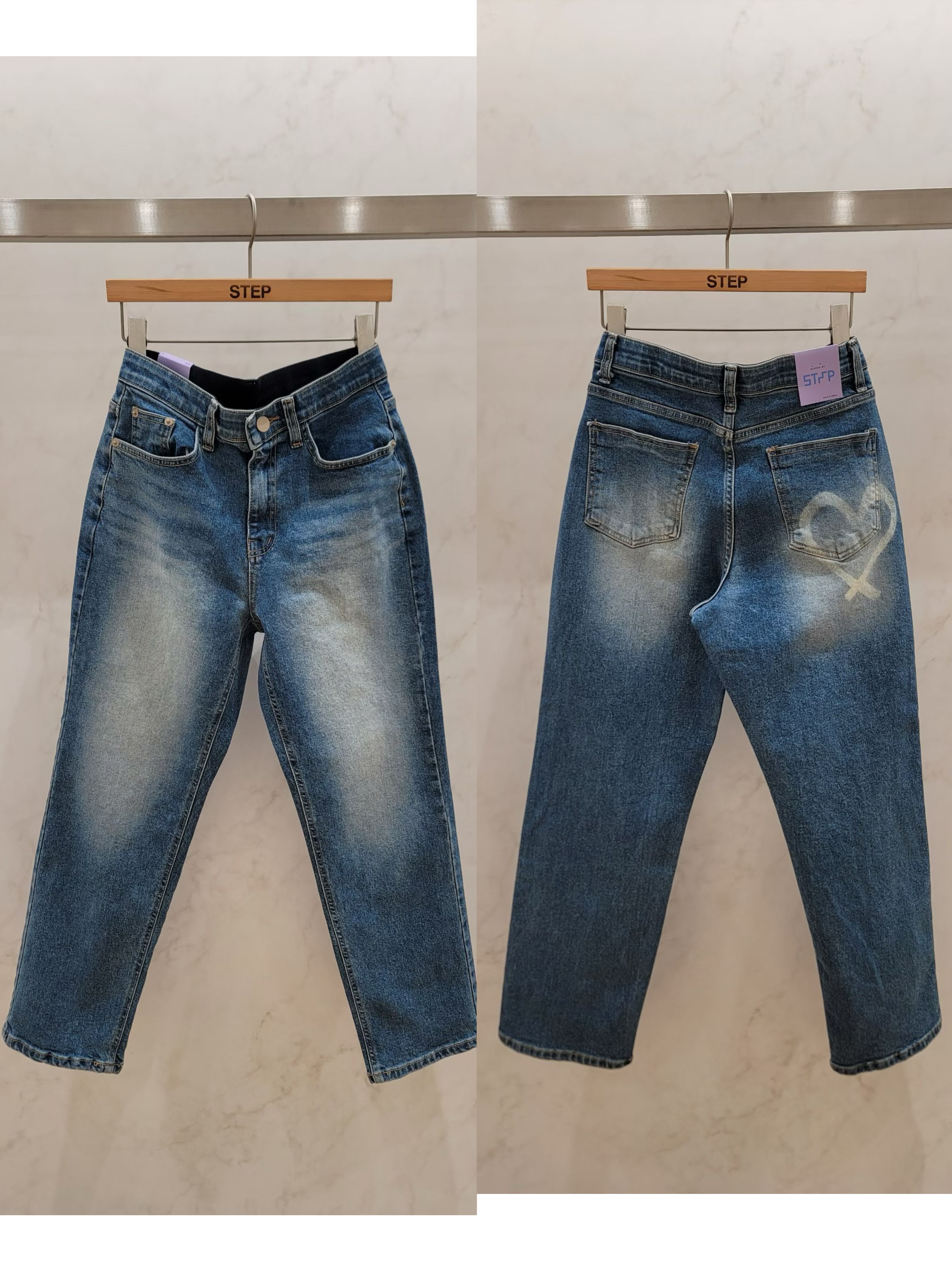 26SS 愛心印花9 分牛仔褲