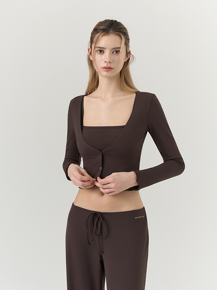 初春Deep V 開胸Cardigan 預購_Basic V-neck cropped cardigan by Grandeline