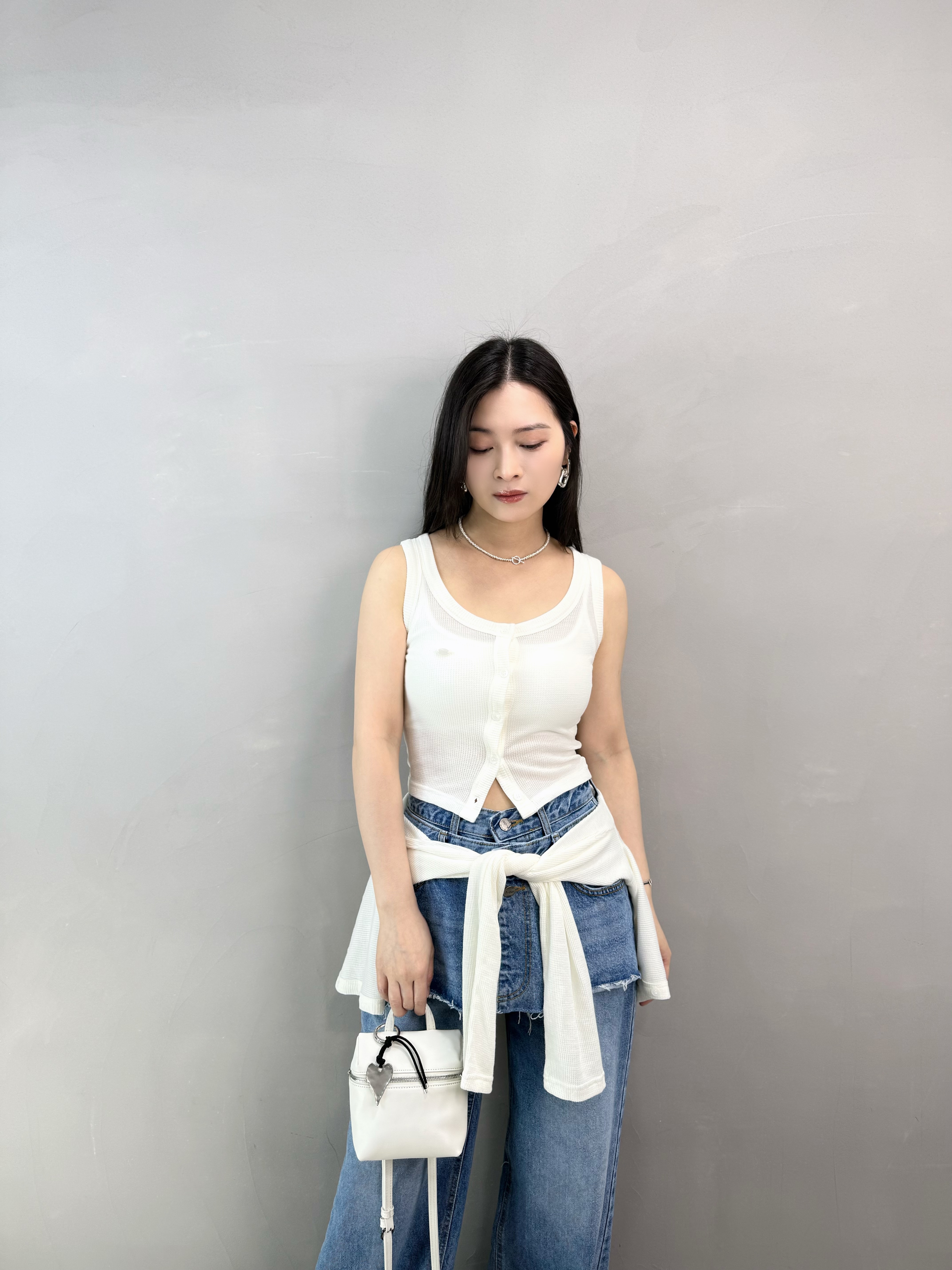 M63 格仔紋背心+刺繡外套set