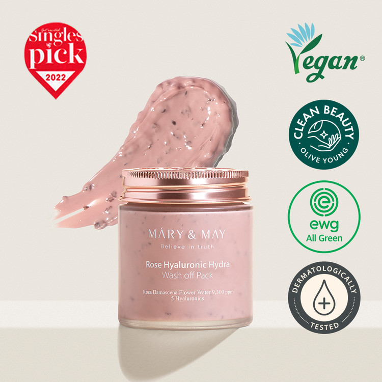 Mary & May Vegan Rose Hyaluronic Hydra Wash off Pack純素玫瑰透明質酸保濕水洗面膜125g/300g