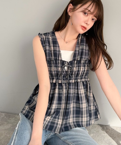 袖緞帶褶襉背心【JT039】